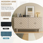 Modern 4-door Sideboard with Convex Pattern Doors and 2 Silver Handle for Living Room, Dining Room, Kitchen