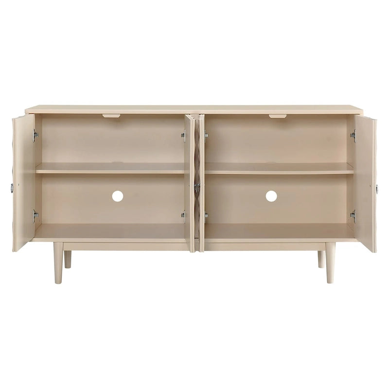 Modern 4-door Sideboard with Convex Pattern Doors and 2 Silver Handle for Living Room, Dining Room, Kitchen