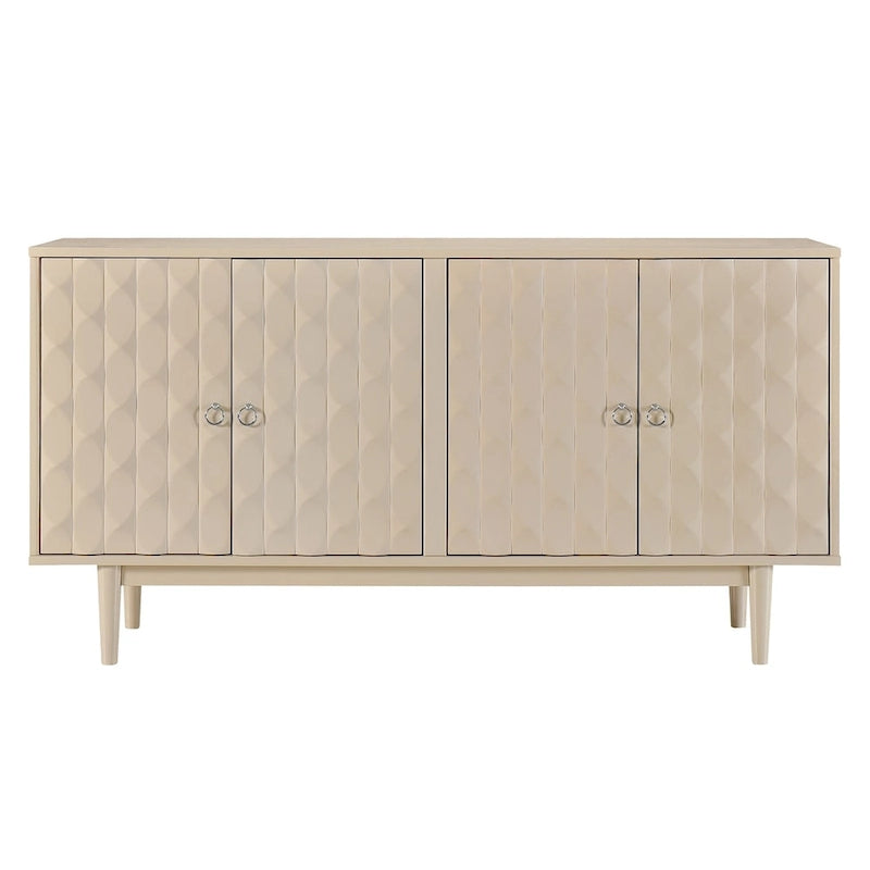 Modern 4-door Sideboard with Convex Pattern Doors and 2 Silver Handle for Living Room, Dining Room, Kitchen