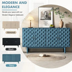 Modern 4-door Sideboard with Convex Pattern Doors and 2 Silver Handle for Living Room, Dining Room, Kitchen