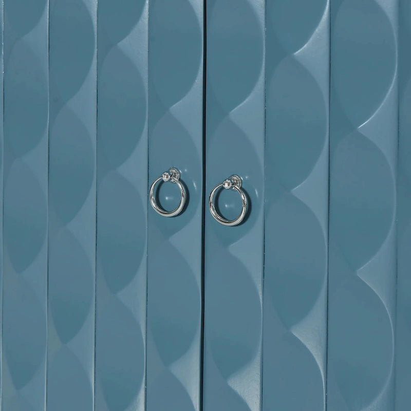 Modern 4-door Sideboard with Convex Pattern Doors and 2 Silver Handle for Living Room, Dining Room, Kitchen