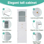 Tall Bathroom Storage Cabinet with Glass Doors
