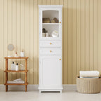 Tall Bathroom Storage Cabinet with Glass Doors