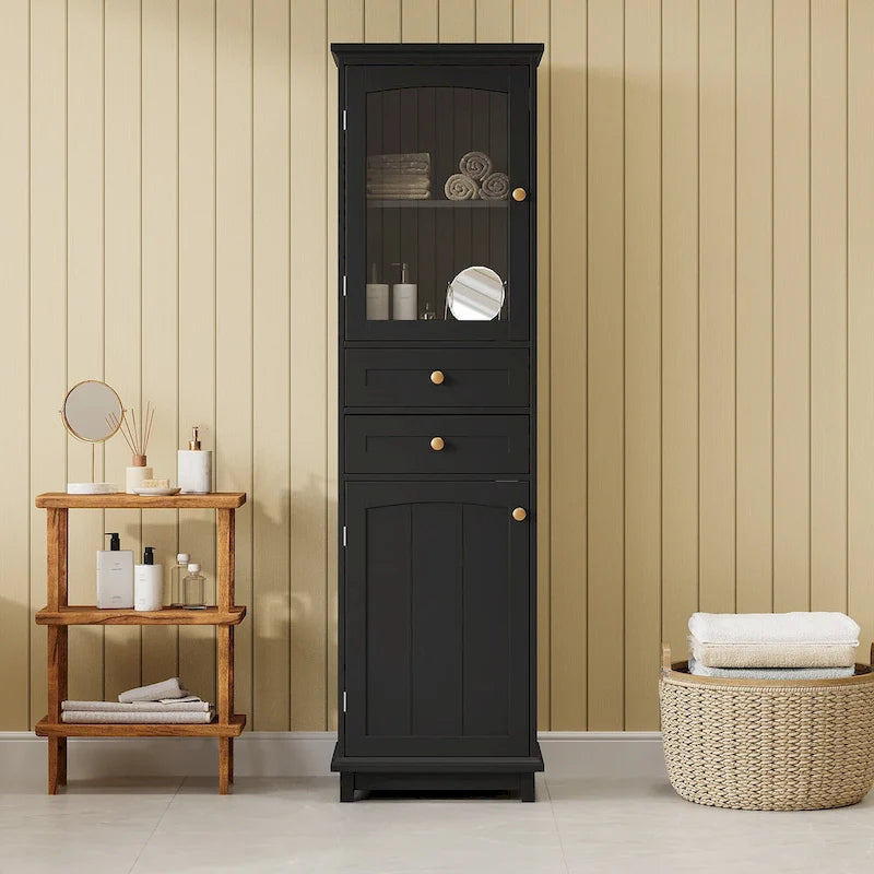 Tall Bathroom Storage Cabinet with Glass Doors