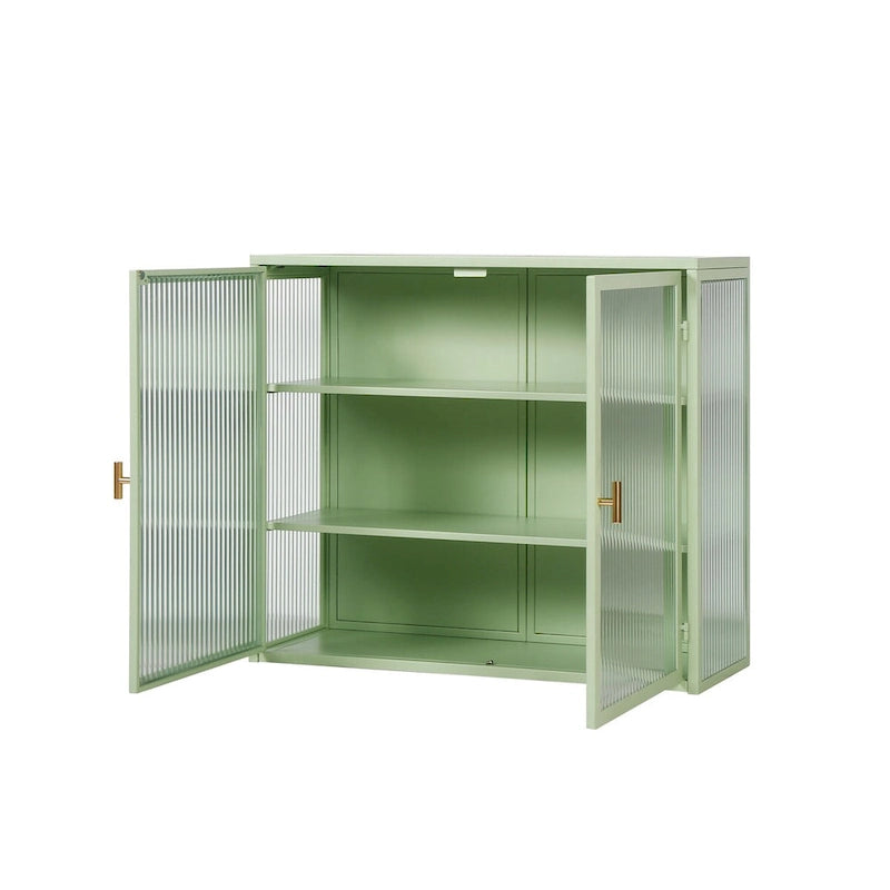 Roomfitters 27.56 Modern Glass Door Wall Cabinet with Three-Tier Storage for Entryway, Living Room, Bathroom