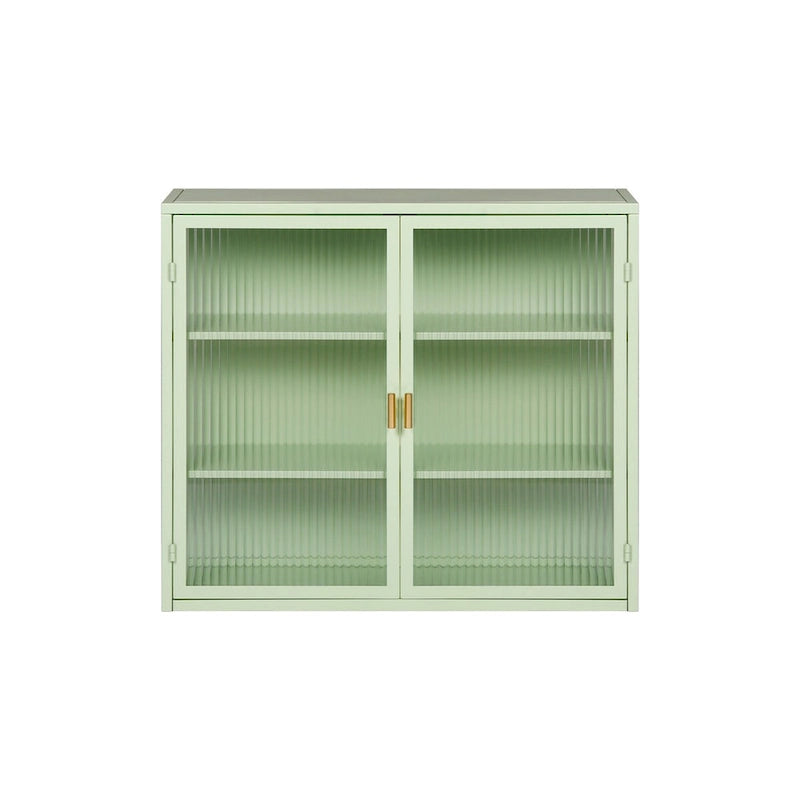 Roomfitters 27.56 Modern Glass Door Wall Cabinet with Three-Tier Storage for Entryway, Living Room, Bathroom