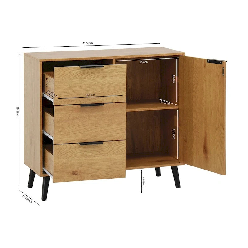 Wood Sideboard Buffet Cabinet with 3 Drawers & Adjustable Shelf & Door