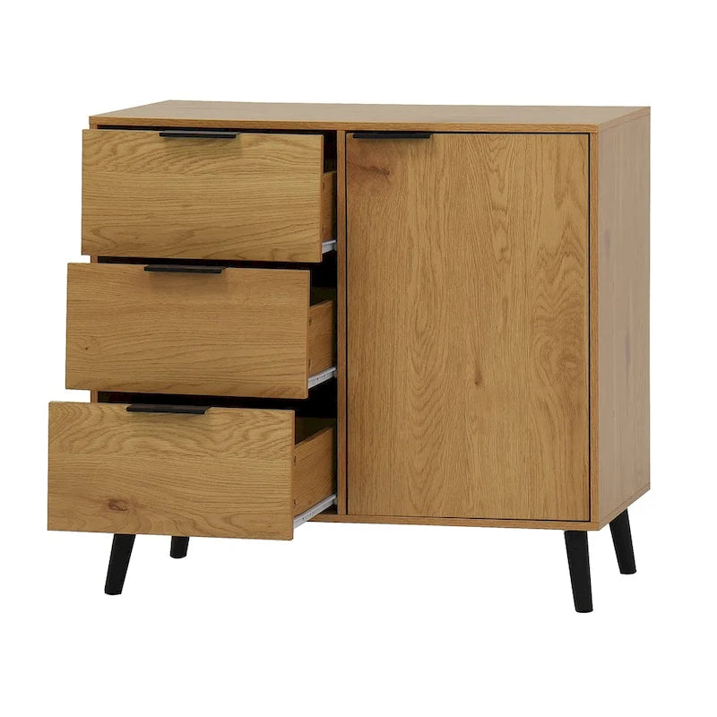 Wood Sideboard Buffet Cabinet with 3 Drawers & Adjustable Shelf & Door