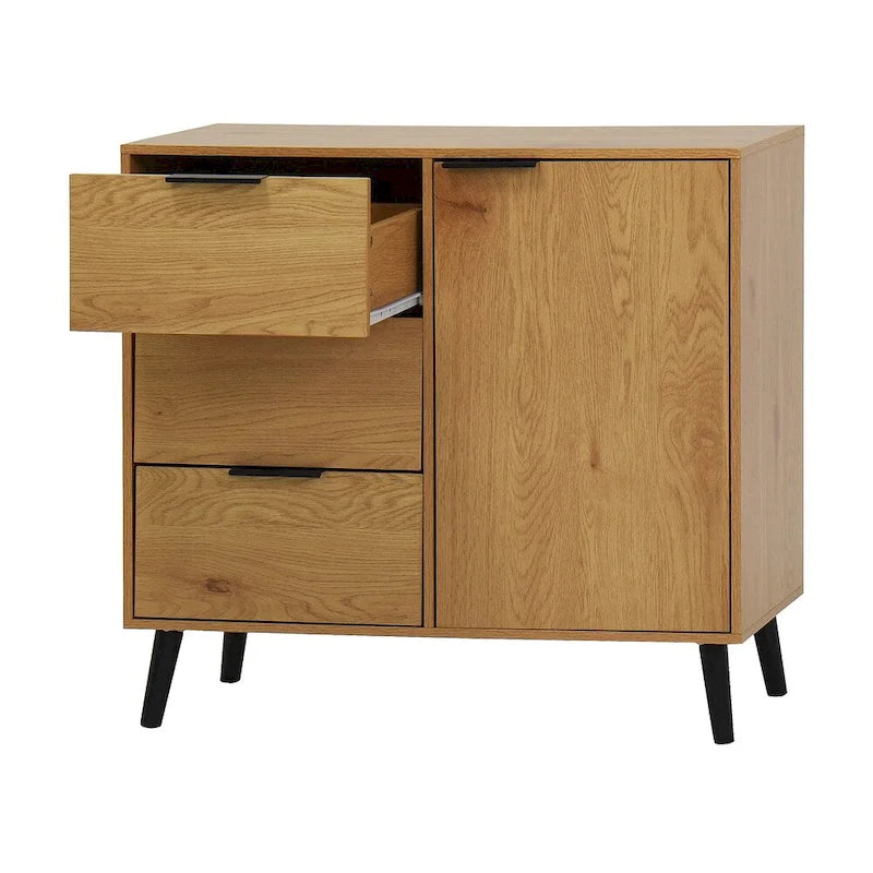 Wood Sideboard Buffet Cabinet with 3 Drawers & Adjustable Shelf & Door