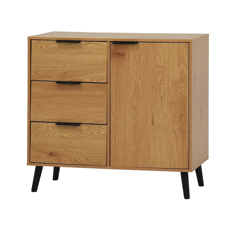 Wood Sideboard Buffet Cabinet with 3 Drawers & Adjustable Shelf & Door