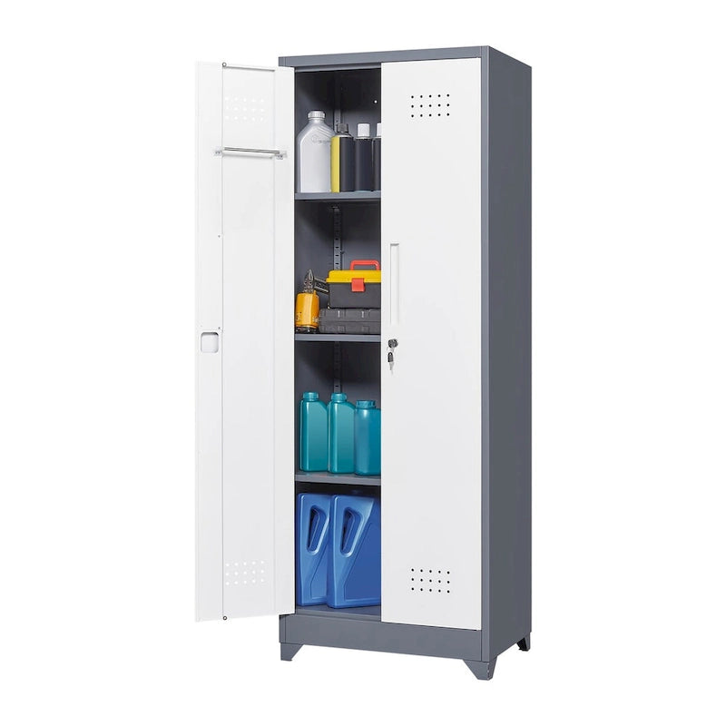 Metal Storage Cabinets, Cleaning Tool Cabinet with Locking Door, Tall Broom Tool Organizer and Storage, Large Storage Cabinet