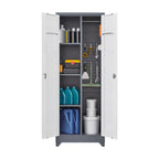 Metal Storage Cabinets, Cleaning Tool Cabinet with Locking Door, Tall Broom Tool Organizer and Storage, Large Storage Cabinet