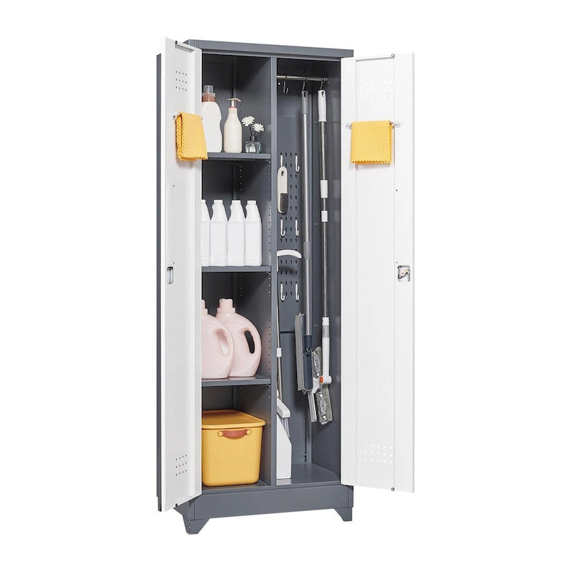 Metal Storage Cabinets, Cleaning Tool Cabinet with Locking Door, Tall Broom Tool Organizer and Storage, Large Storage Cabinet