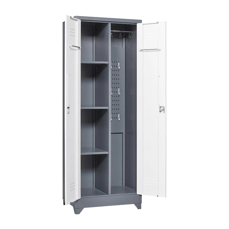 Metal Storage Cabinets, Cleaning Tool Cabinet with Locking Door, Tall Broom Tool Organizer and Storage, Large Storage Cabinet