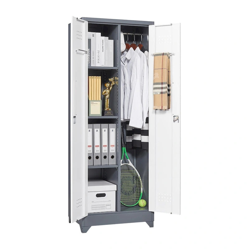Metal Storage Cabinets, Cleaning Tool Cabinet with Locking Door, Tall Broom Tool Organizer and Storage, Large Storage Cabinet