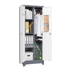 Metal Storage Cabinets, Cleaning Tool Cabinet with Locking Door, Tall Broom Tool Organizer and Storage, Large Storage Cabinet