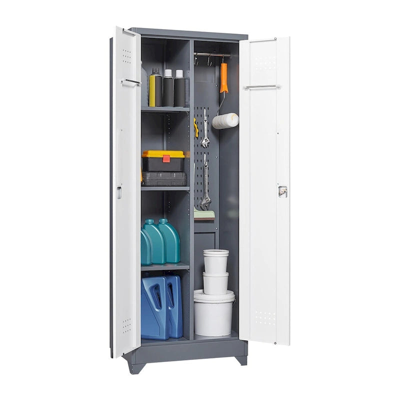 Metal Storage Cabinets, Cleaning Tool Cabinet with Locking Door, Tall Broom Tool Organizer and Storage, Large Storage Cabinet