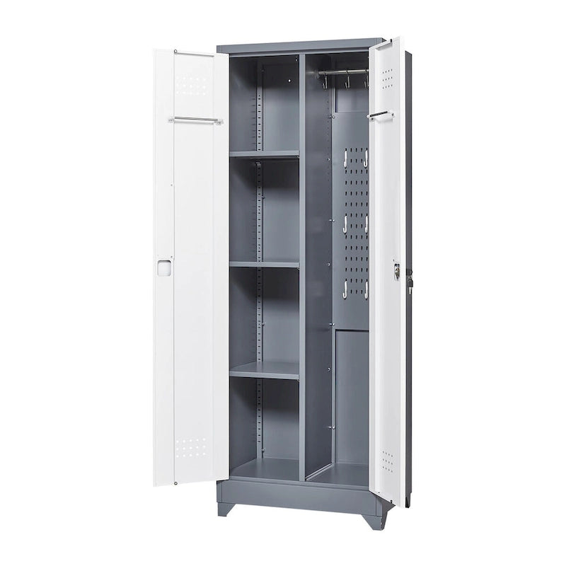 Metal Storage Cabinets, Cleaning Tool Cabinet with Locking Door, Tall Broom Tool Organizer and Storage, Large Storage Cabinet