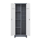 Metal Storage Cabinets, Cleaning Tool Cabinet with Locking Door, Tall Broom Tool Organizer and Storage, Large Storage Cabinet