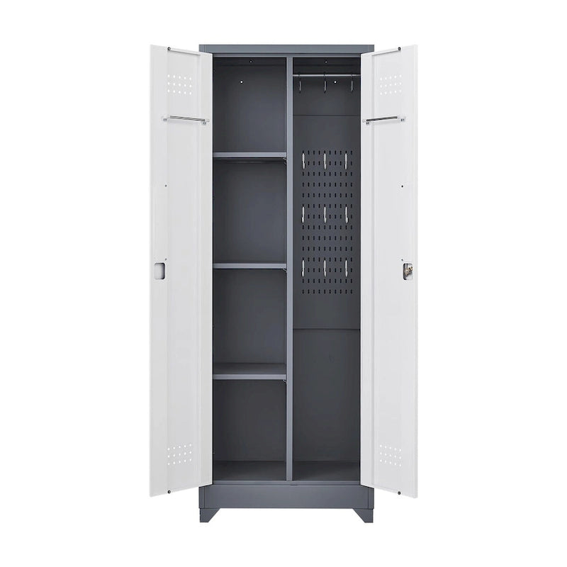 Metal Storage Cabinets, Cleaning Tool Cabinet with Locking Door, Tall Broom Tool Organizer and Storage, Large Storage Cabinet