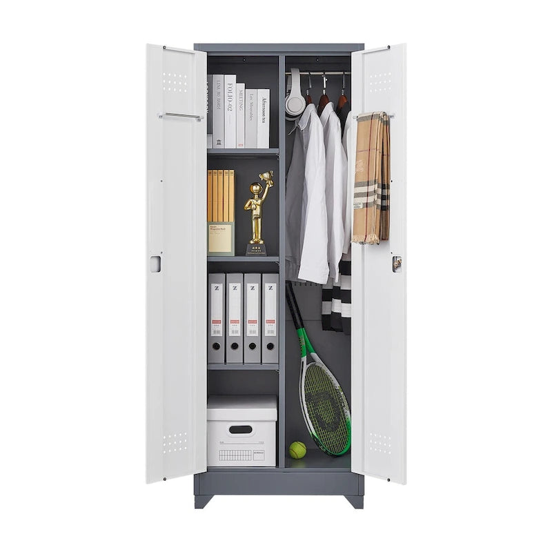 Metal Storage Cabinets, Cleaning Tool Cabinet with Locking Door, Tall Broom Tool Organizer and Storage, Large Storage Cabinet