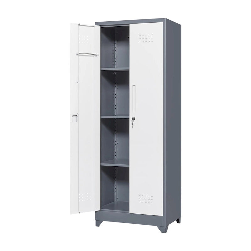 Metal Storage Cabinets, Cleaning Tool Cabinet with Locking Door, Tall Broom Tool Organizer and Storage, Large Storage Cabinet