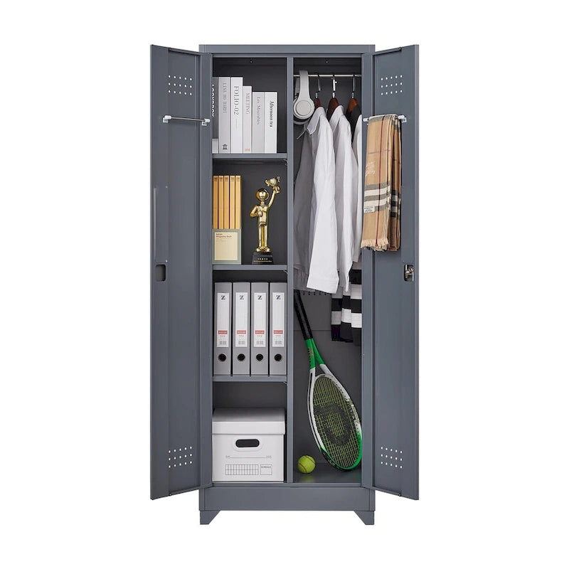 Metal Storage Cabinets, Cleaning Tool Cabinet with Locking Door, Tall Broom Tool Organizer and Storage, Large Storage Cabinet