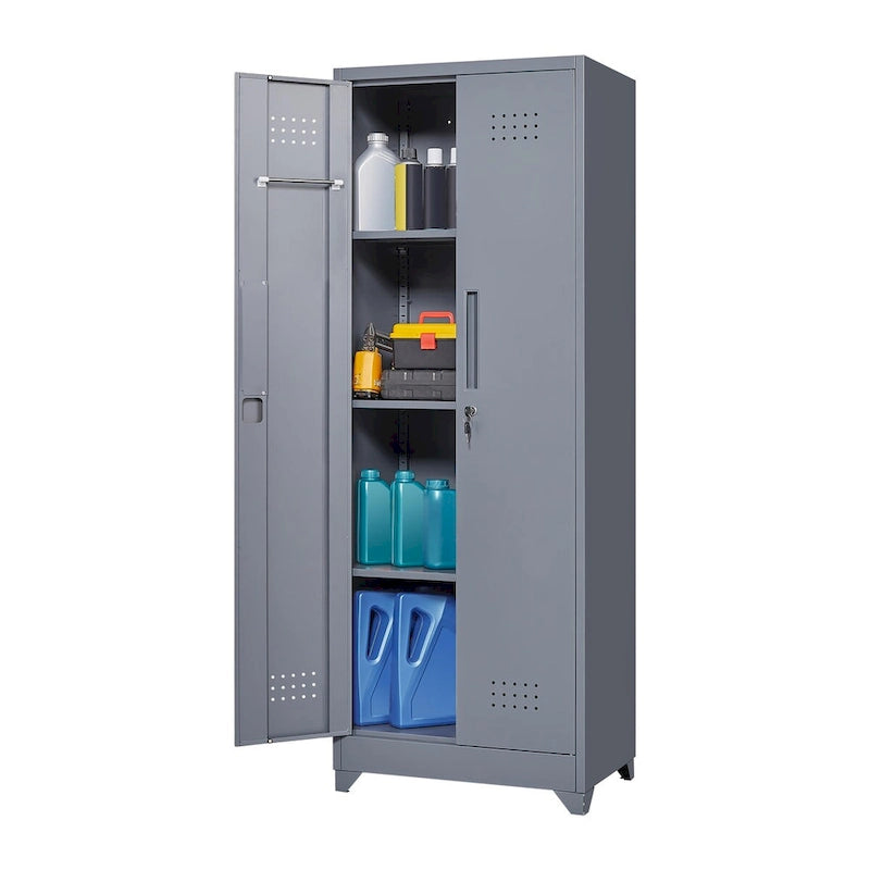 Metal Storage Cabinets, Cleaning Tool Cabinet with Locking Door, Tall Broom Tool Organizer and Storage, Large Storage Cabinet