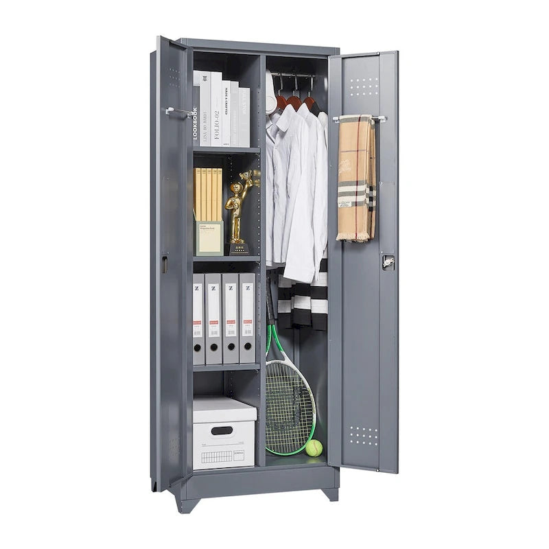 Metal Storage Cabinets, Cleaning Tool Cabinet with Locking Door, Tall Broom Tool Organizer and Storage, Large Storage Cabinet