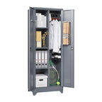 Metal Storage Cabinets, Cleaning Tool Cabinet with Locking Door, Tall Broom Tool Organizer and Storage, Large Storage Cabinet