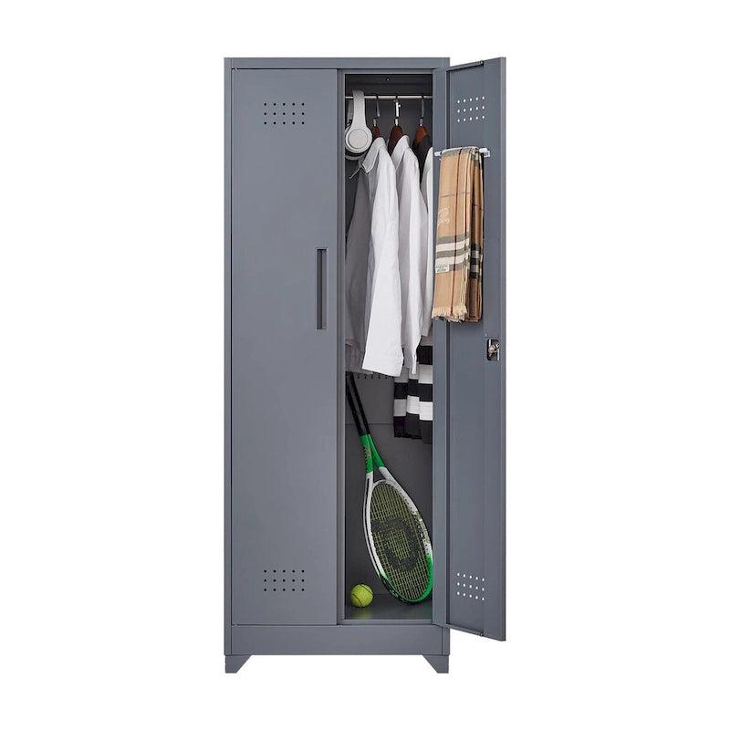 Metal Storage Cabinets, Cleaning Tool Cabinet with Locking Door, Tall Broom Tool Organizer and Storage, Large Storage Cabinet