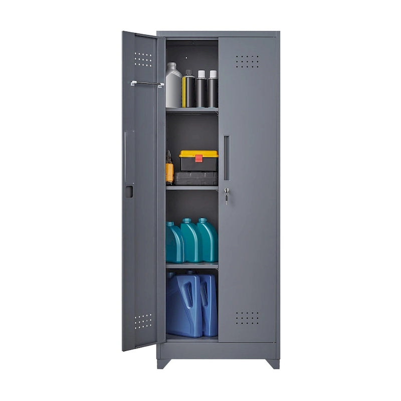 Metal Storage Cabinets, Cleaning Tool Cabinet with Locking Door, Tall Broom Tool Organizer and Storage, Large Storage Cabinet