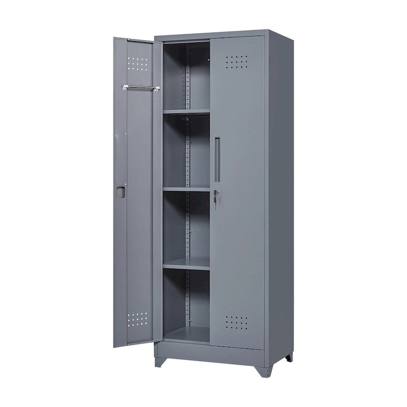 Metal Storage Cabinets, Cleaning Tool Cabinet with Locking Door, Tall Broom Tool Organizer and Storage, Large Storage Cabinet