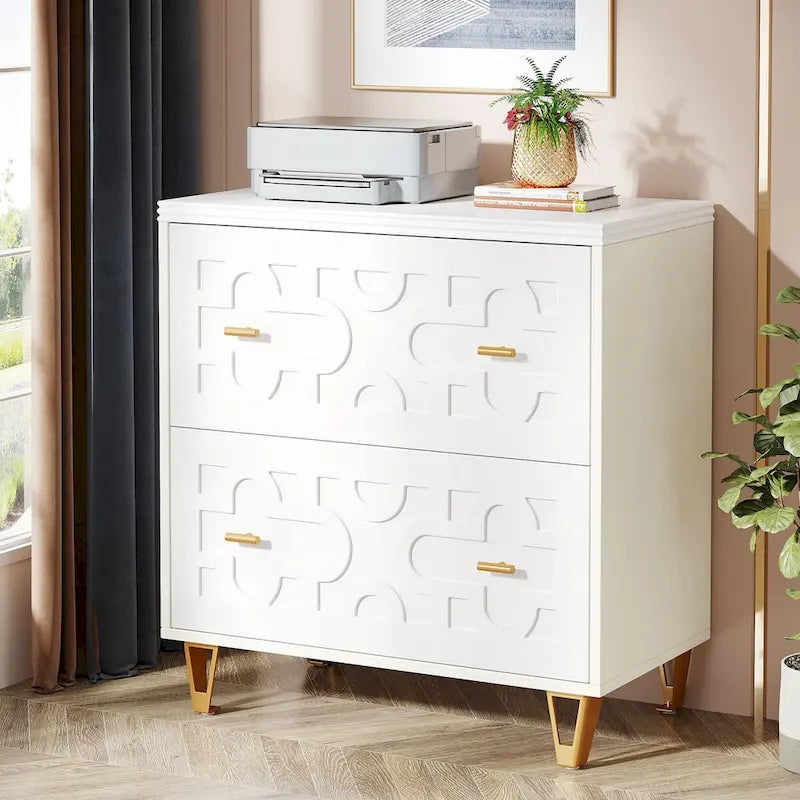 Modern 2-Drawer Lateral File Cabinet, White Office Filing Cabinet for Legal/Letter/A4 Size