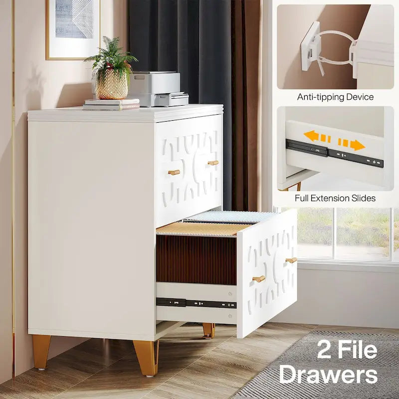 Modern 2-Drawer Lateral File Cabinet, White Office Filing Cabinet for Legal/Letter/A4 Size
