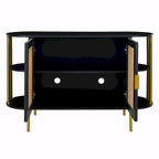 2-Door Curved Dining Cabinet - Elegant with Gold Trim and Woven Rattan Doors