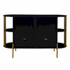 2-Door Curved Dining Cabinet - Elegant with Gold Trim and Woven Rattan Doors