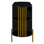 2-Door Curved Dining Cabinet - Elegant with Gold Trim and Woven Rattan Doors