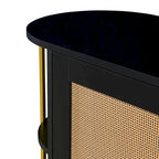 2-Door Curved Dining Cabinet - Elegant with Gold Trim and Woven Rattan Doors