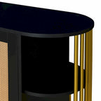 2-Door Curved Dining Cabinet - Elegant with Gold Trim and Woven Rattan Doors