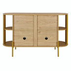 2-Door Curved Dining Cabinet - Elegant with Gold Trim and Woven Rattan Doors
