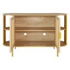 2-Door Curved Dining Cabinet - Elegant with Gold Trim and Woven Rattan Doors