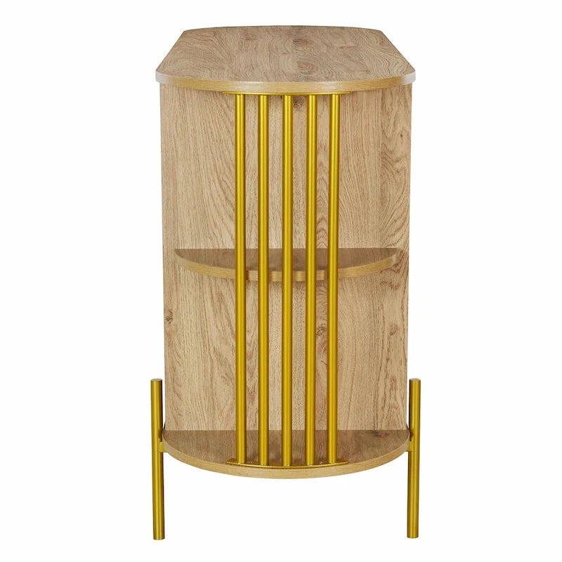2-Door Curved Dining Cabinet - Elegant with Gold Trim and Woven Rattan Doors