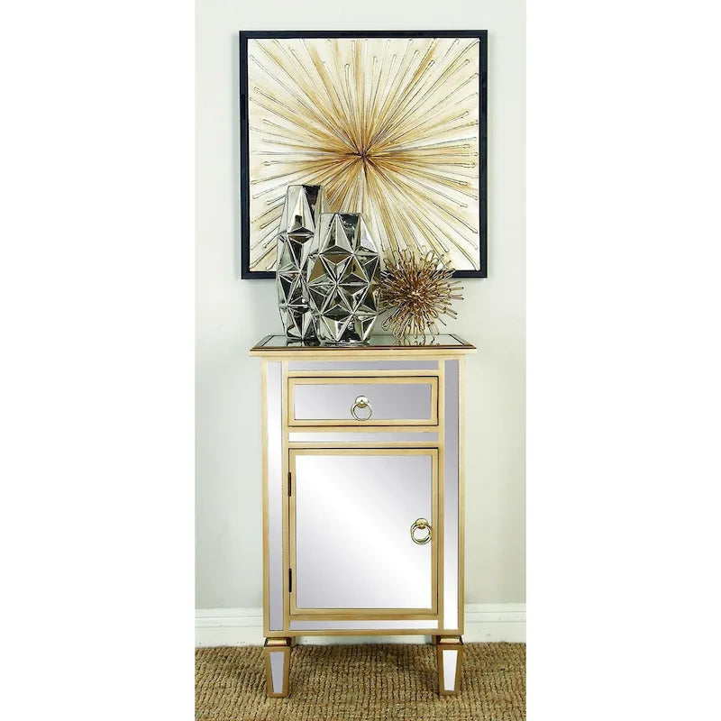 Glass Mirrored 1 Drawer and 1 Door Room Cabinet - Beige - Roche River Decor