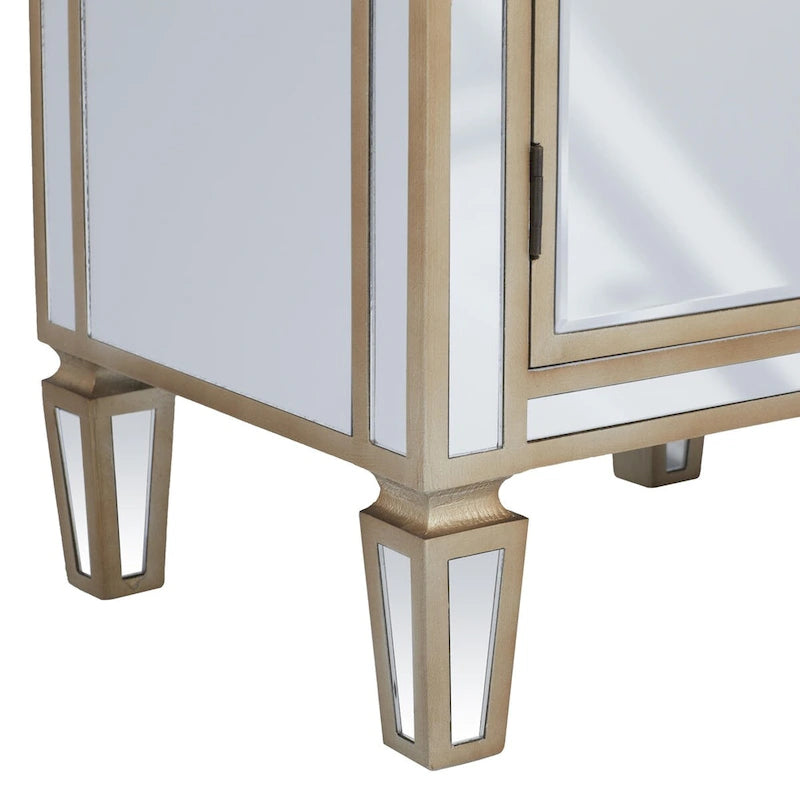 Glass Mirrored 1 Drawer and 1 Door Room Cabinet - Beige - Roche River Decor