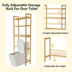Over Toilet Shelf Space-saving Bamboo Bathroom Cabinet Rack Adjustable