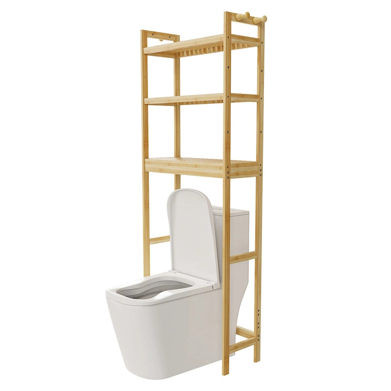 Over Toilet Shelf Space-saving Bamboo Bathroom Cabinet Rack Adjustable